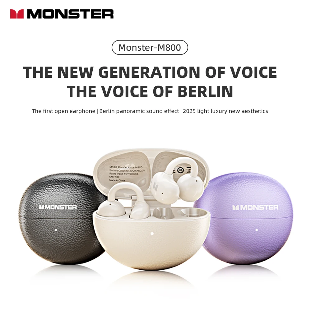 Monster AIRSTAR M800 الألعاب الأذن كليب سماعات لاسلكية تعمل بالبلوتوث 5.4 سماعات الموسيقى إلغاء الضوضاء سماعات رياضية في الهواء الطلق