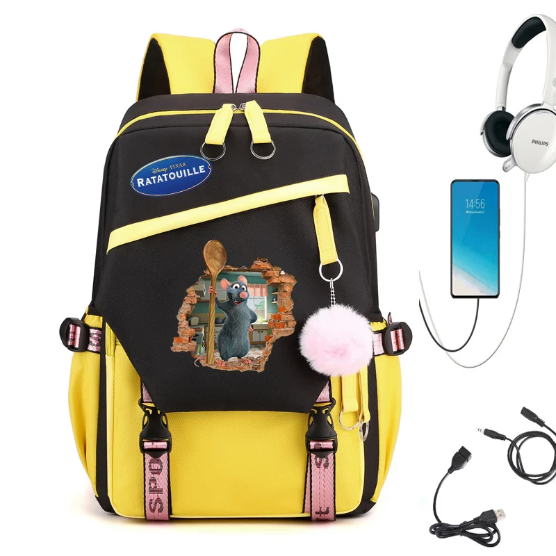 

Ratatouille Backpack for Girls Boys Teenager Children Rucksack Men Women Casual School Bags USB Charging Backpacks