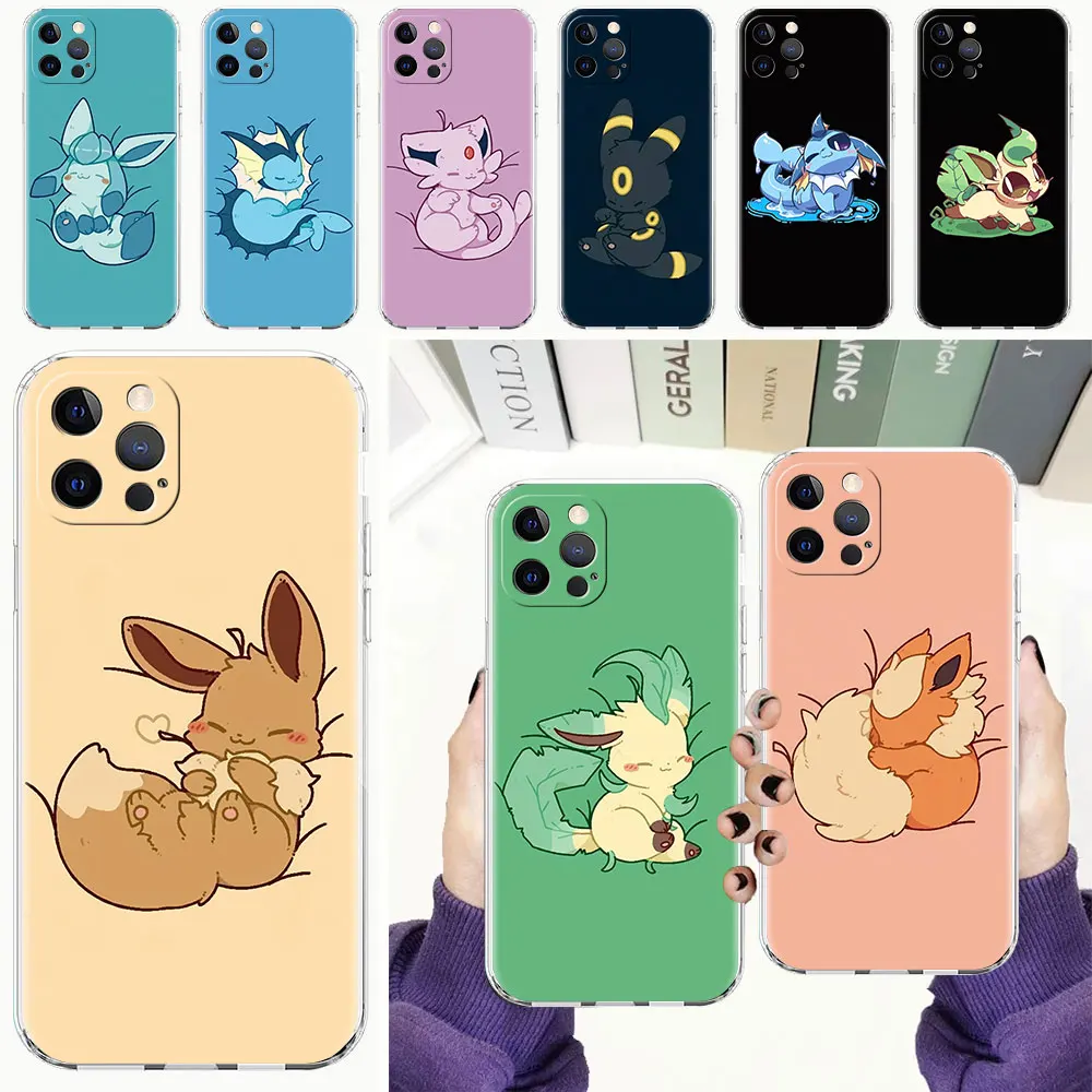 Clear Cover For Apple iPhone 13 11 14 Pro Max 12 Mini Soft Phone Case XR SE 2020 7 8 Plus X XS 6S Shell Pokemon Cute Eevee Lunda