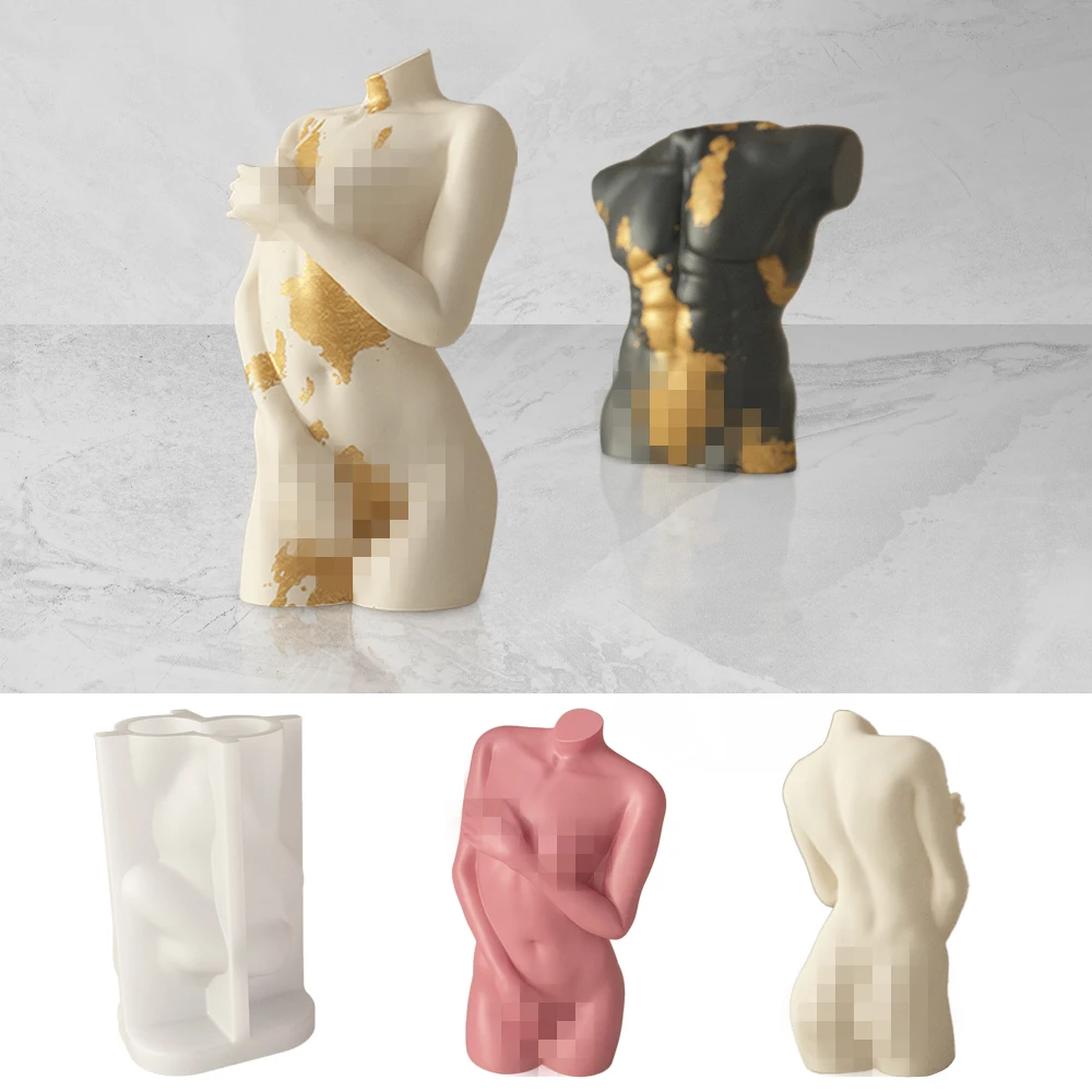 LZ030 3D Shy Human Body Candle Mold Male Female Resin Plaster Body Silicone Molds For Home Decoration Crafts