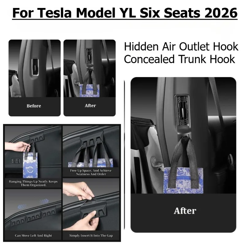 For Tesla Model YL 6‑Seater ABS Rear AC Air Vent Storage Hook Rear Air Conditioning Grille Trunk Both‑Side Hanger Hooks