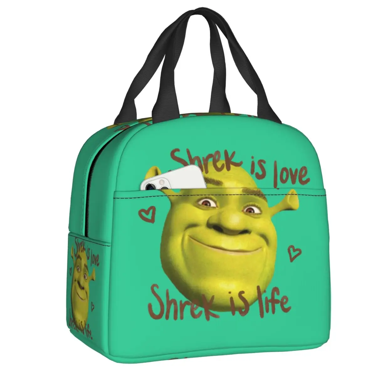 

Custom Shreks Head Is Love Shrek Is Life Resuable Lunch Boxes for Women Multifunction Thermal Cooler Food Insulated Lunch Bag