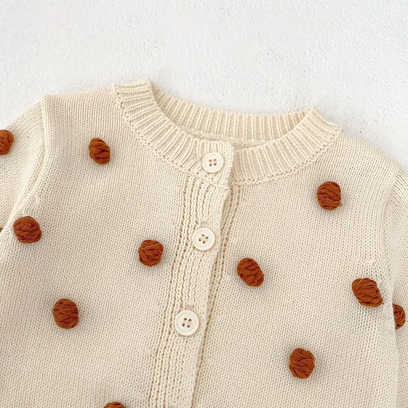 Sweet Baby Girl Sweater 0-3Years Newborn Kids Long Sleeve Knitted Ball O-Neck Knitwear Cardigan Tops Outwear Cotton Clothes