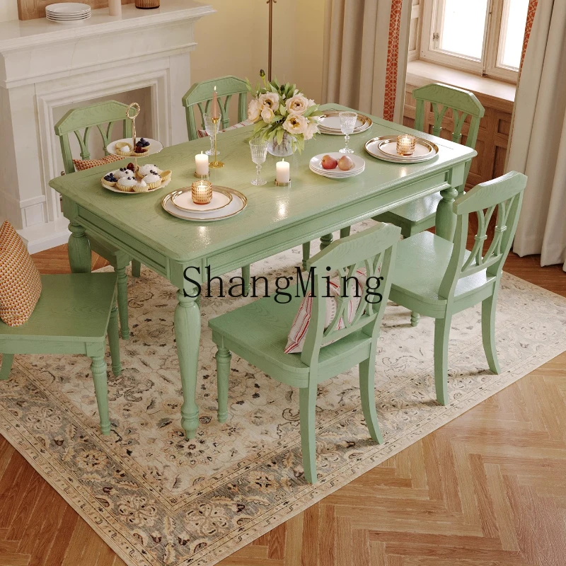 

SM solid wood retro dining table and chair combination household small apartment rectangular retro dining table
