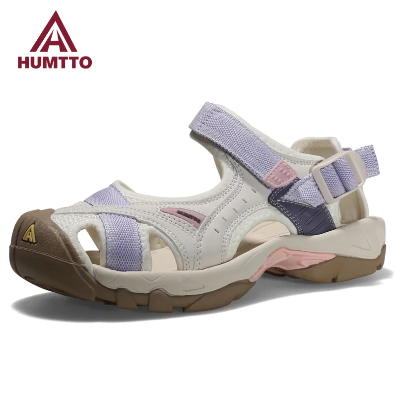 HUMTTO Quick Dry Women Sandals Luxury Designer Leather Black Beach Womens Sandals Summer Ladies Non-slip Casual Shoes for Woman