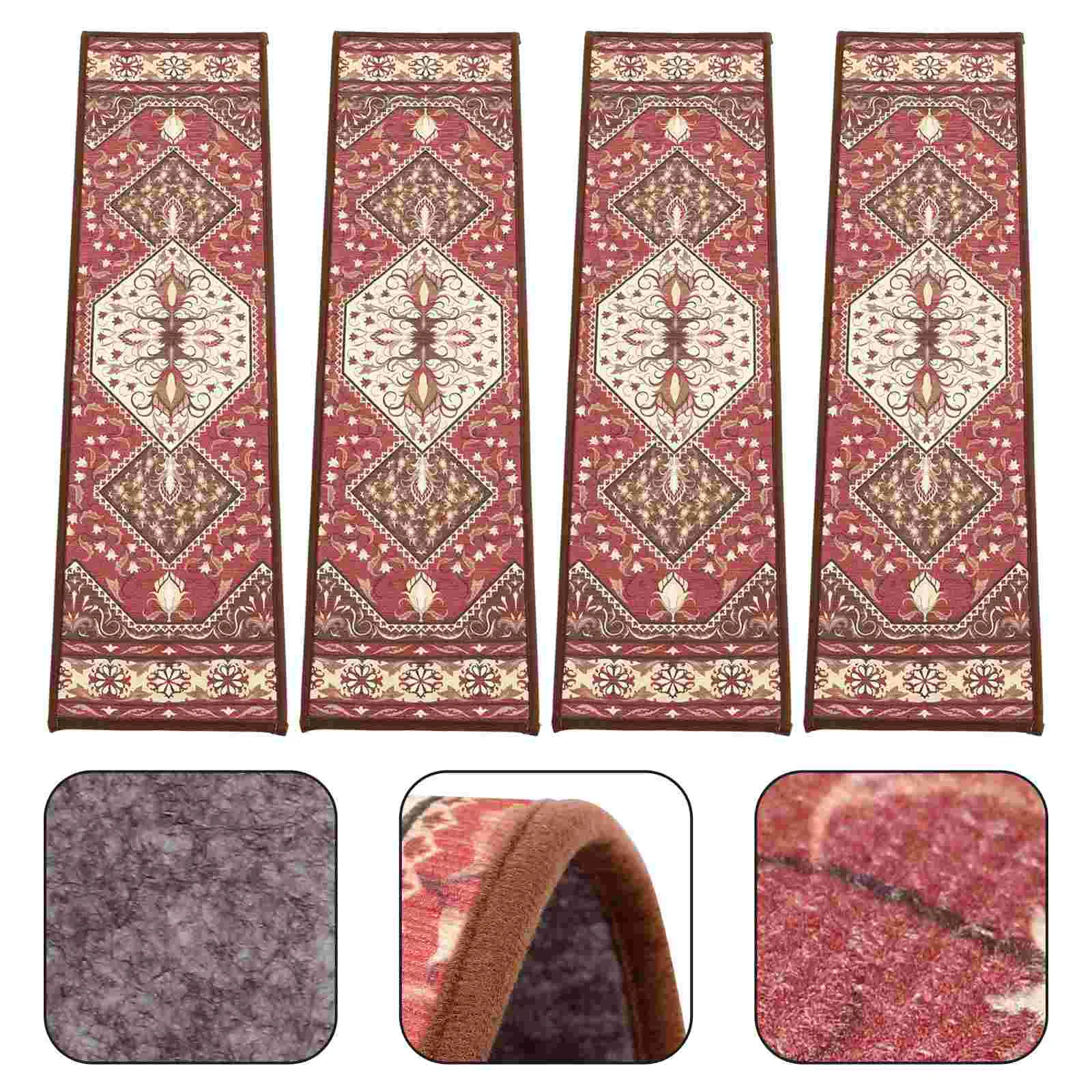 4 Pcs Stair Mat Treads Bohemian Rugs Wooden Household Step Pad Non-slip Polyester (Polyester) Safety for Kids Outdoor