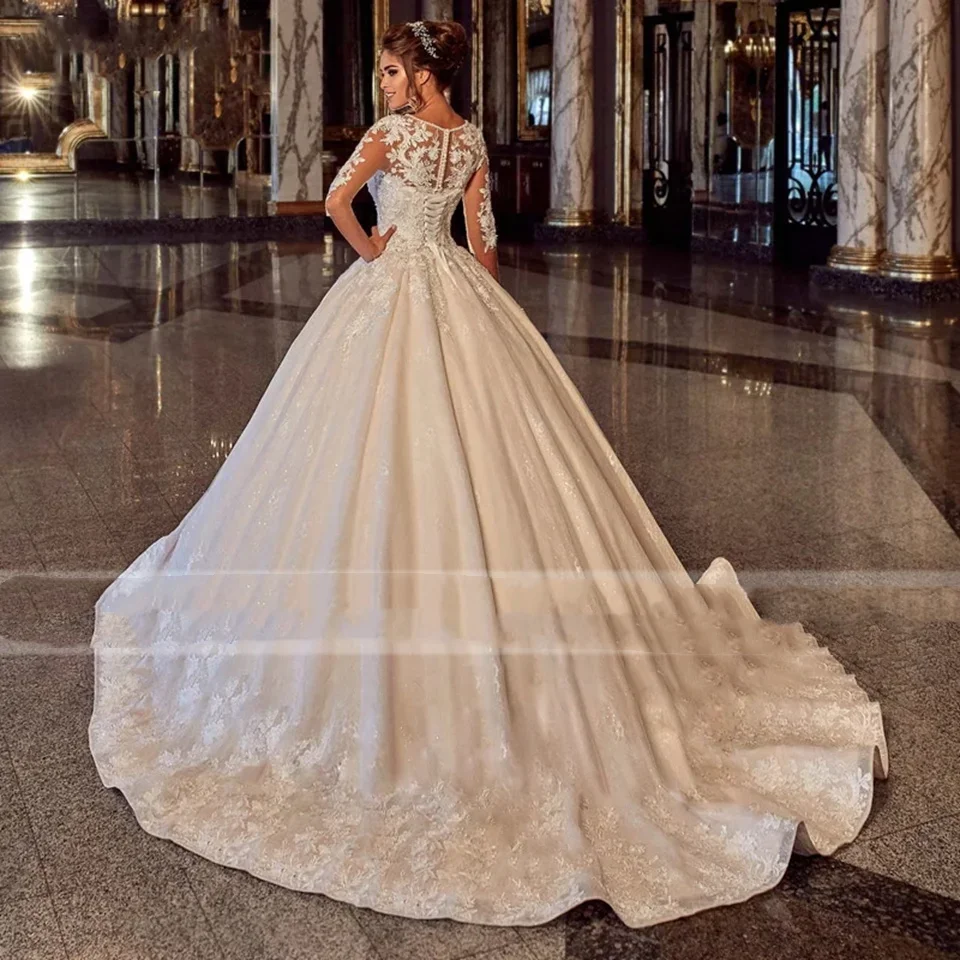 فساتين زفاف Flavinke مخصصة أنيقة عاجية نصف كم فساتين زفاف رقبة سكوب دانتيل زينة فساتين العروس Vestidos De Novia