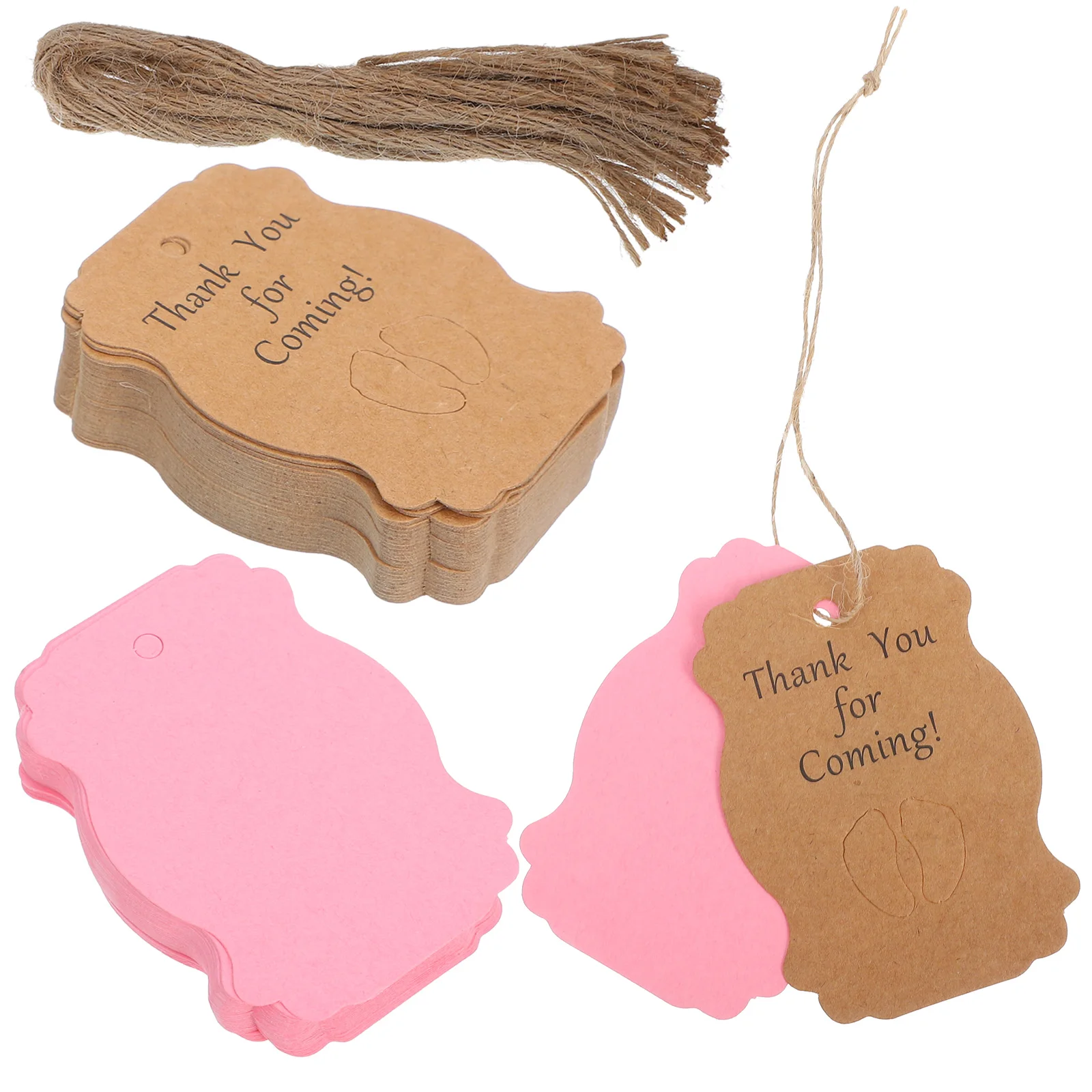 100 szt. Etykietek z podziękowaniami, zawieszek z jutowym sznurkiem na baby shower, upominki na wieczór panieński, dekoracje, papier kraft