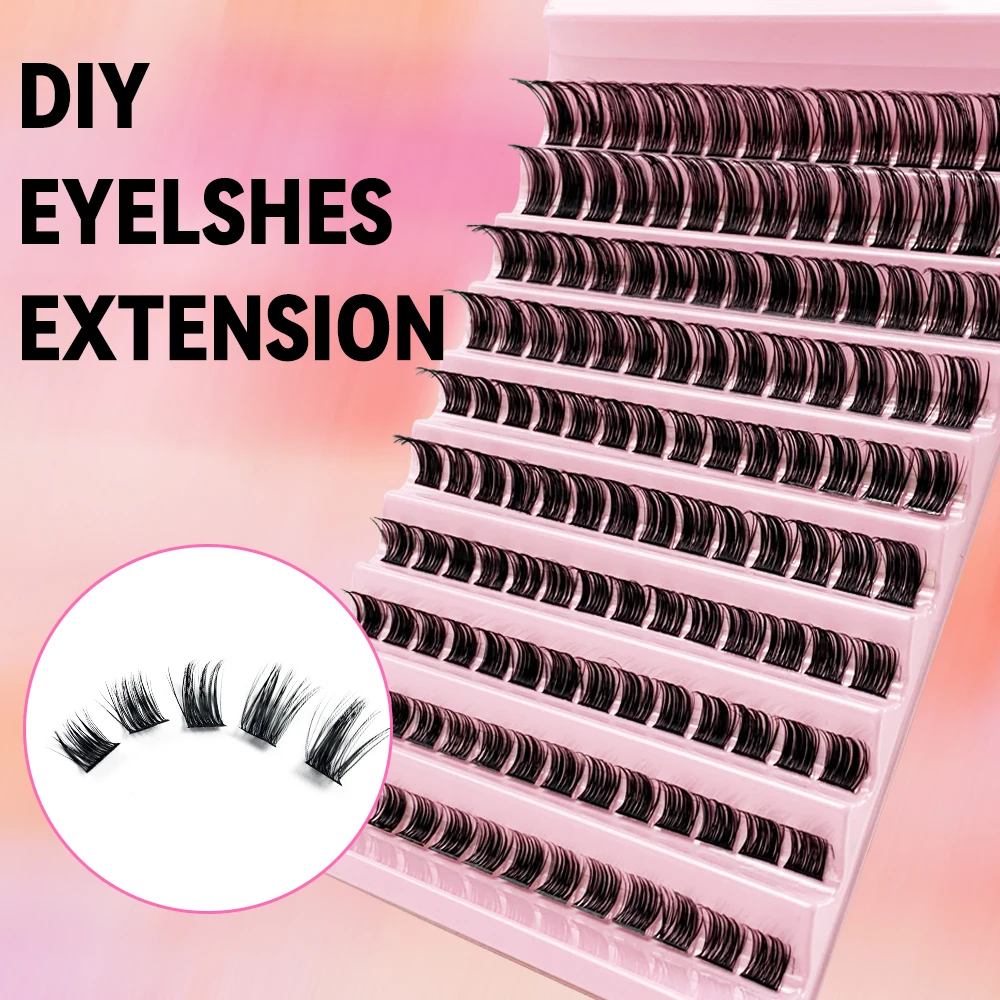 

Hinarin Cluster Eyelashes Extensions 140 Pcs Natural Faux Mink Mix Length Segmented Lashes Soft Handmade Volume Fluffy Cilias