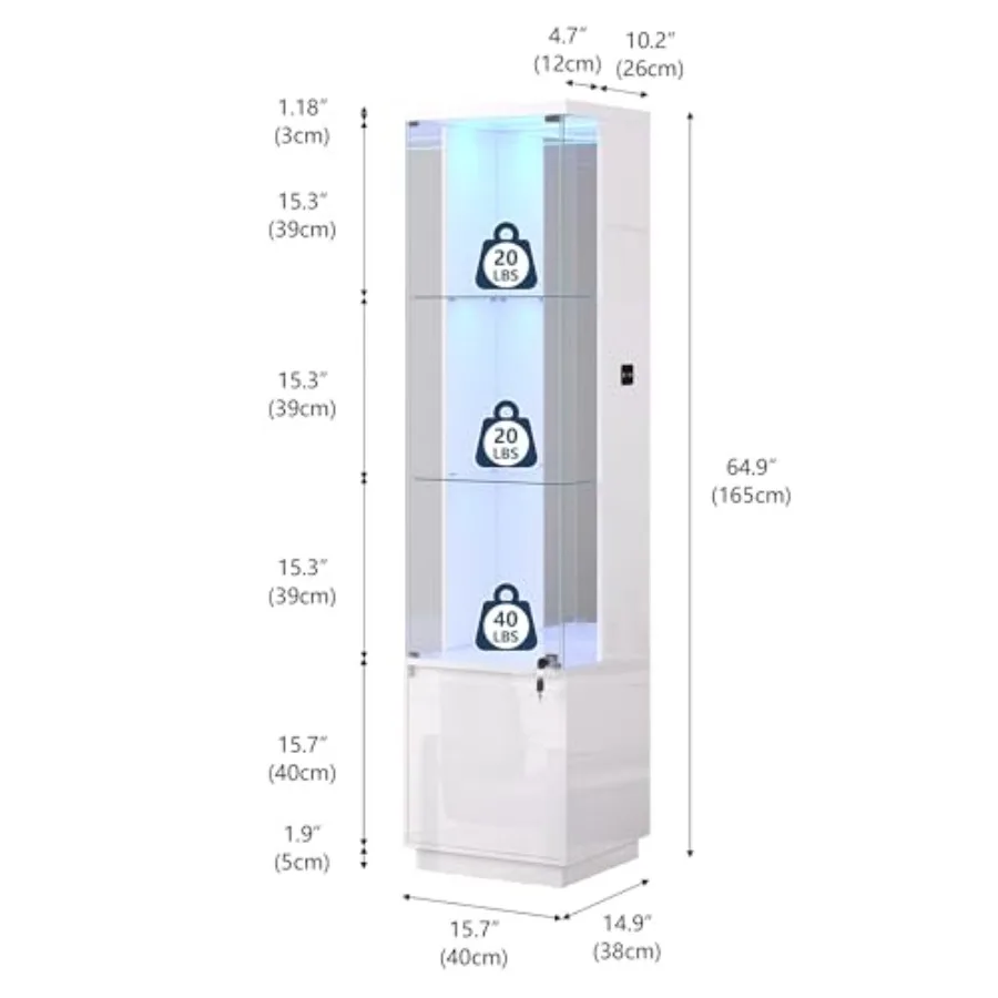 Corner Display Cabinet for Living Room Use, Made of MDF with Tempered Glass Doors and 3-Color LED Lights for Adjustable Ambient view 2