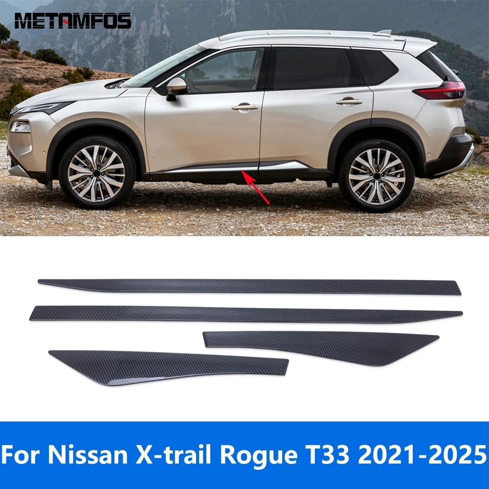 

For Nissan Rogue X-trail 2021-2024 2025 Carbon Fiber Door Side Stripes Body Skirt Molding Trim Sticker Accessories Car Styling