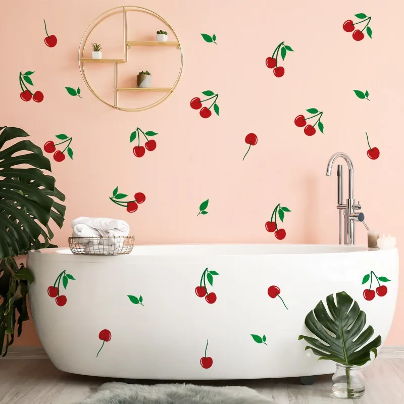 Red Cherry Wall Stickers For Kids Room Decor Living Room Cherry Fruit Mural Decals Bohemian Cherries Green Leaf Window Wallpaper view 3