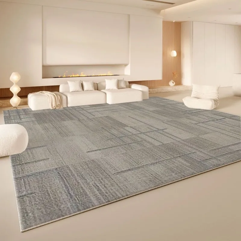 VIKAMA Grey Patchwork Block Area Rug Non Slip Washable Textured Mat Modern Carpet Living Room Interior Home Decor
