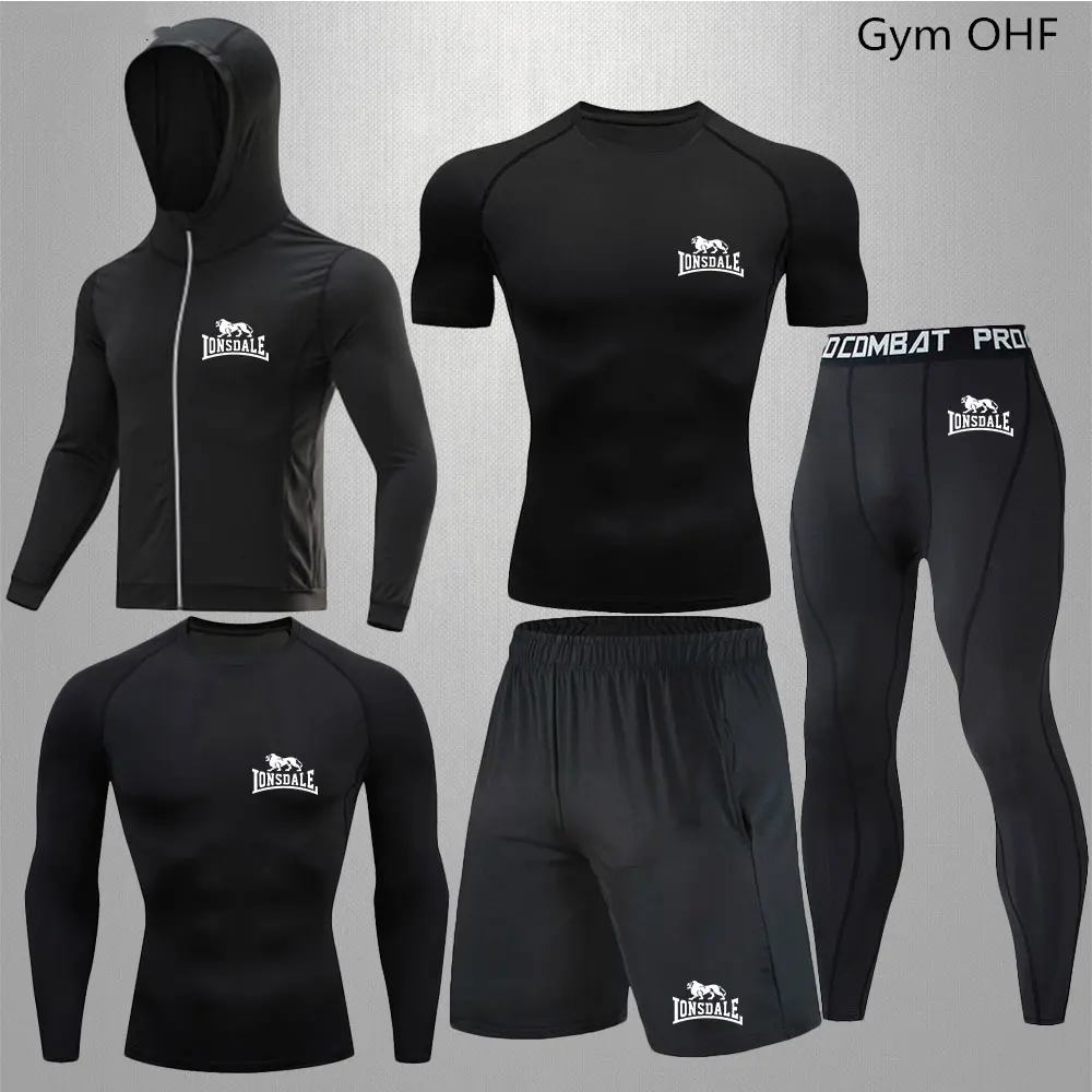 Men\'s Tracksuit Gym Fitness Tight Compression Sport Suit Men MMA Rashguard Body Building Fitness Running Sports Boxing Sets