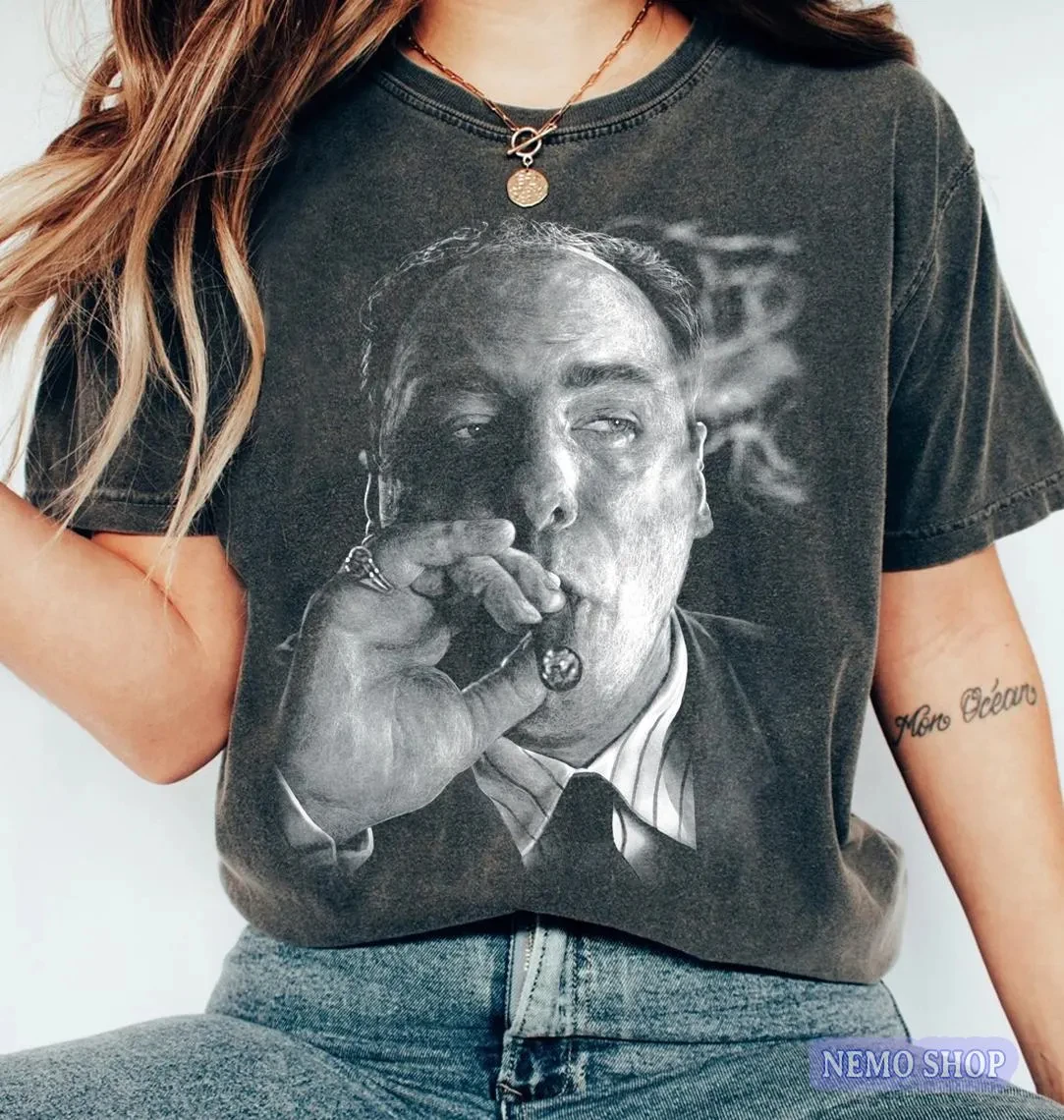 Tony Soprano's cigar-smoking shirt, the Sopranos' 90s retro graphic T-shirt, James Gandolfini's retro bootleg style T-shirt