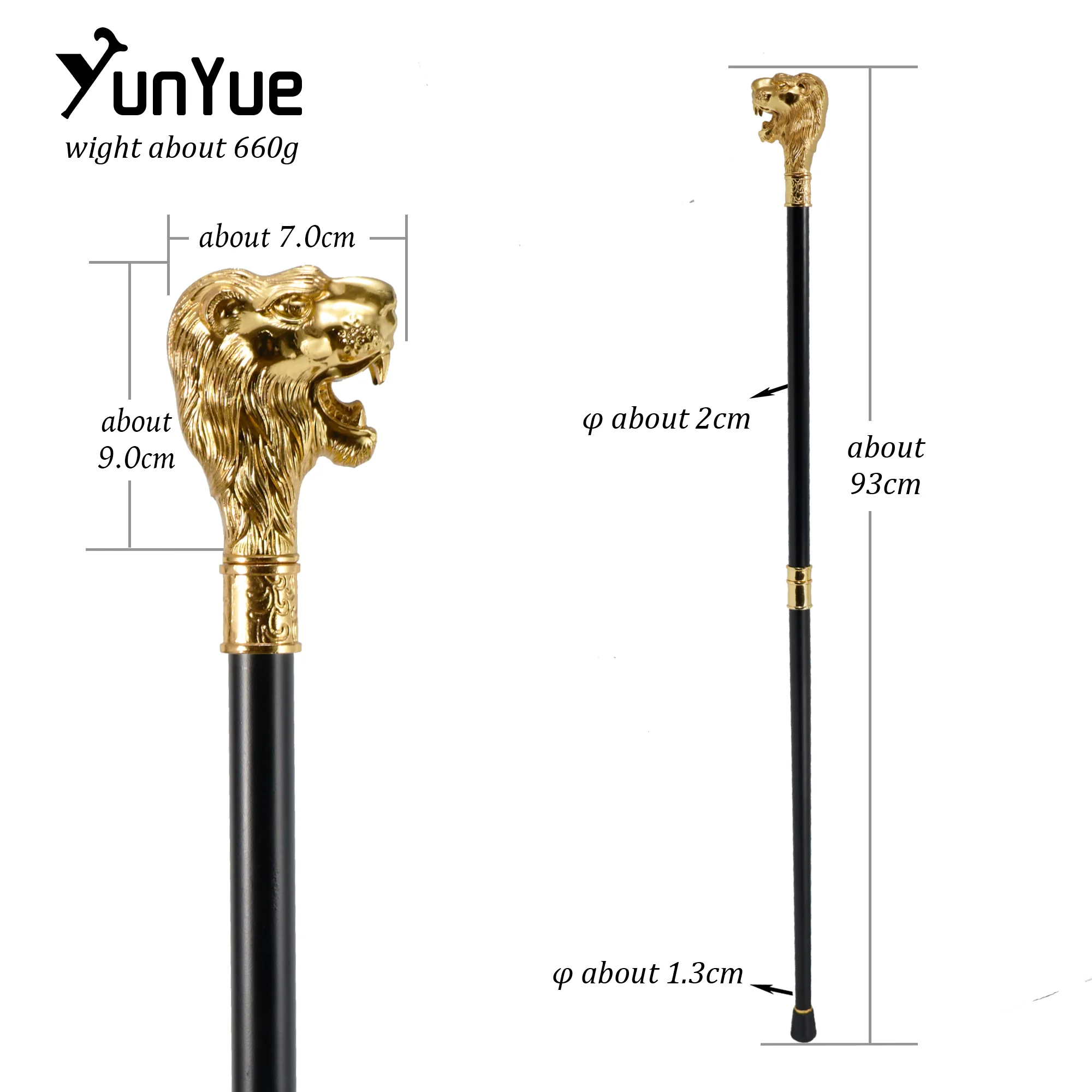 الذهب الأسد الملك رئيس موضة عصا للمشي للحزب ديكور عصا للمشي شهم أنيقة تأثيري قصب كروسييه المقبض 93 سنتيمتر #2