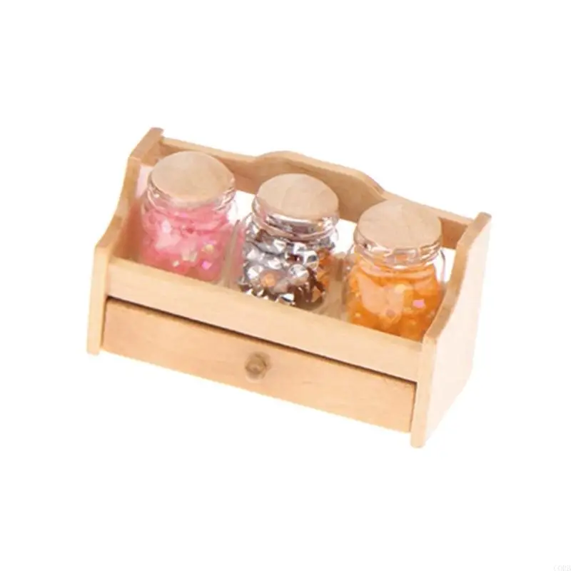 CORB Scaffale per spezie in legno in 1/12 Accessorio per case delle bambole Espositore da cucina vintage Modello in Facile