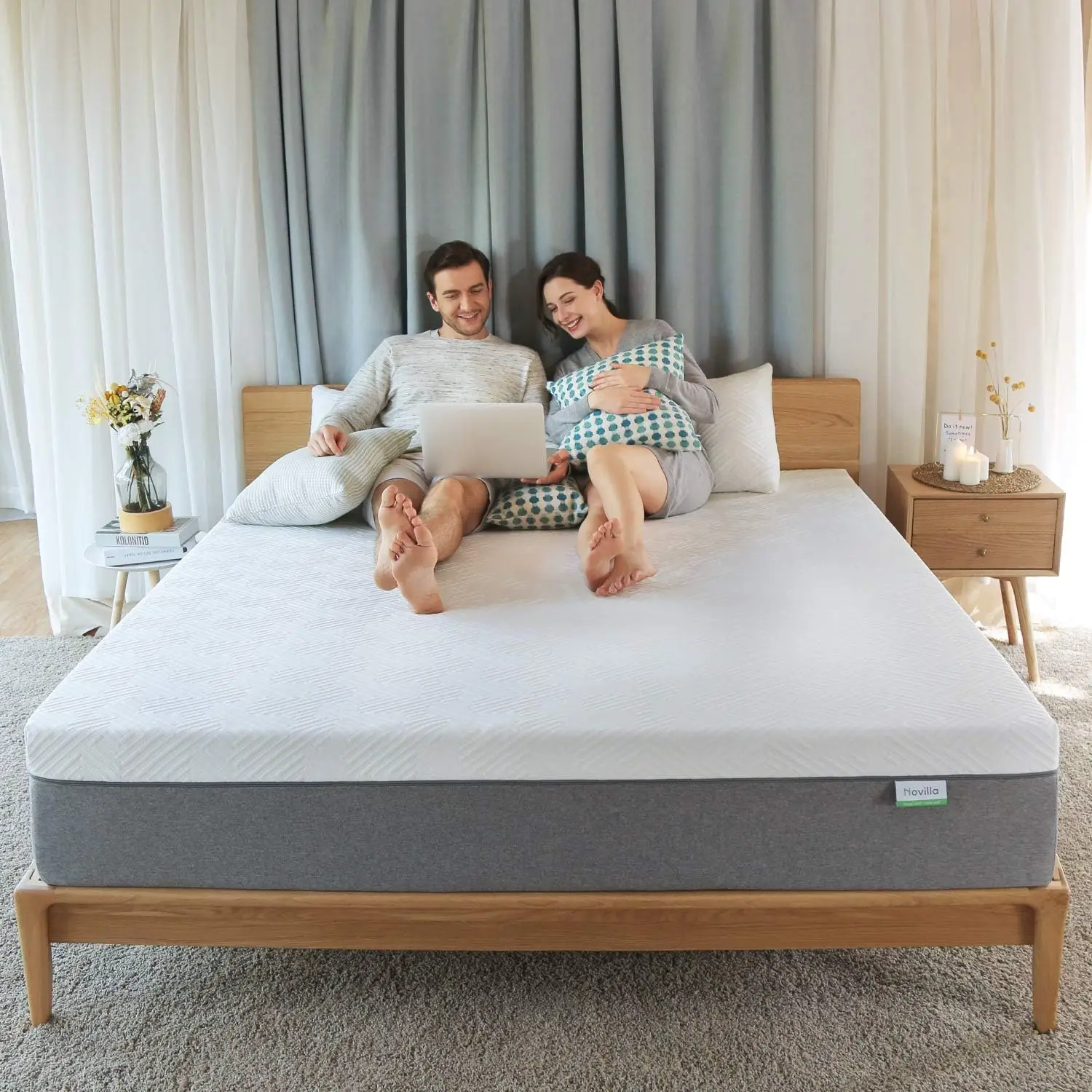 Novilla-Matelas Queen Size, Matelas en mousse à mémoire de forme en gel de 12 pouces pour la nuit fraîche et les instituts de pression, Drapeau en peluche moyen, Bliss