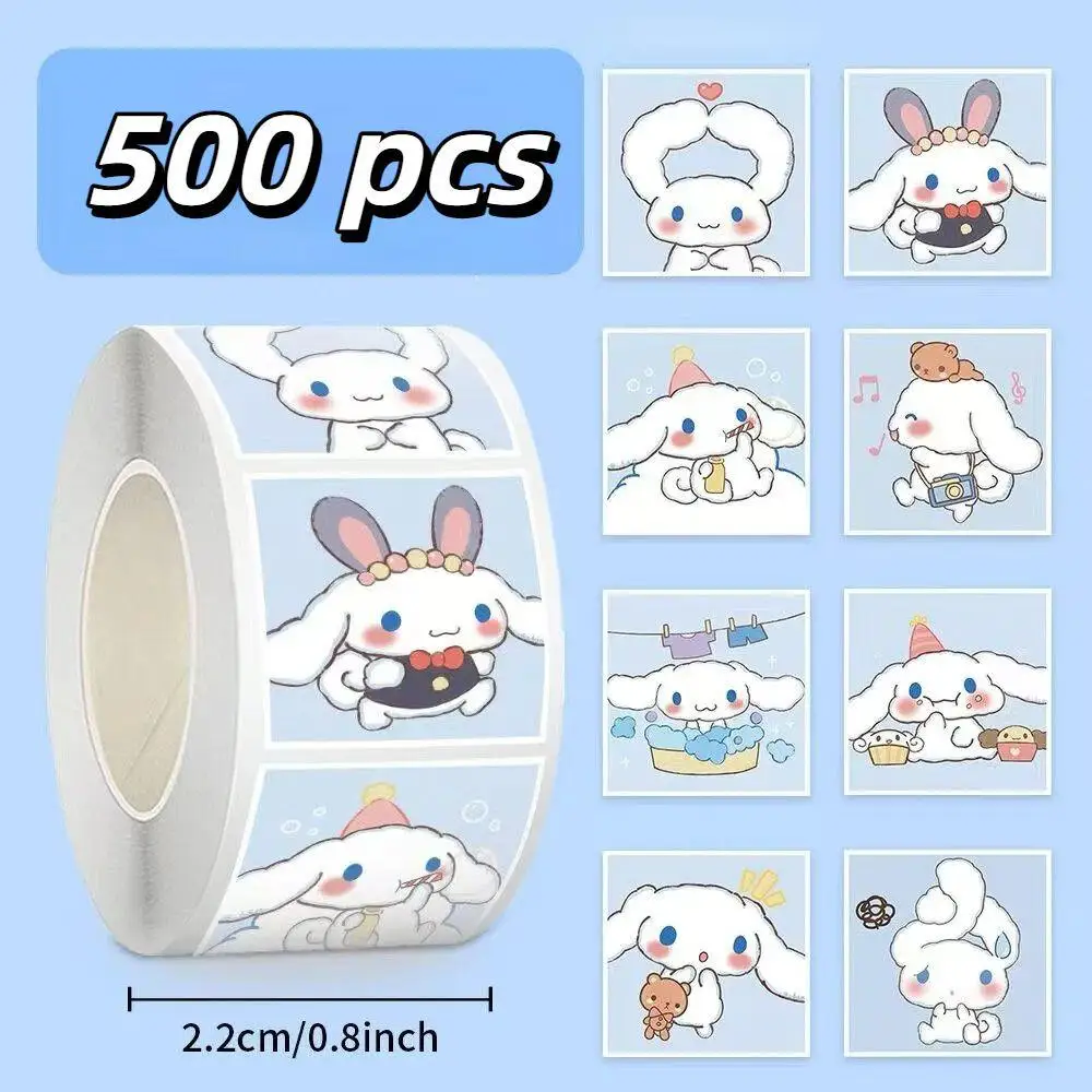 

500 шт. наклеек Sanrio в рулоне, мультяшные детские наклейки для поощрения, материалы для творчества для девочек, пленка для запечатывания и резки, подарок Pochacco