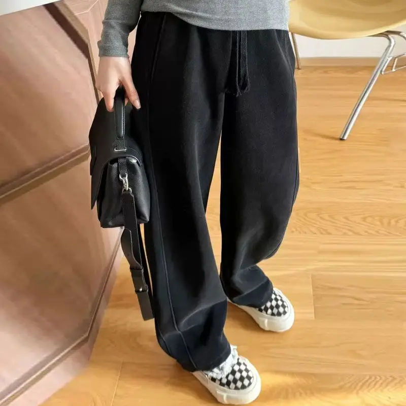 Retro Style Trousers Autumn and Winter Commuting American Style Woolen Plaid Trousers Loose Straight Drawstring Casual Trousers
