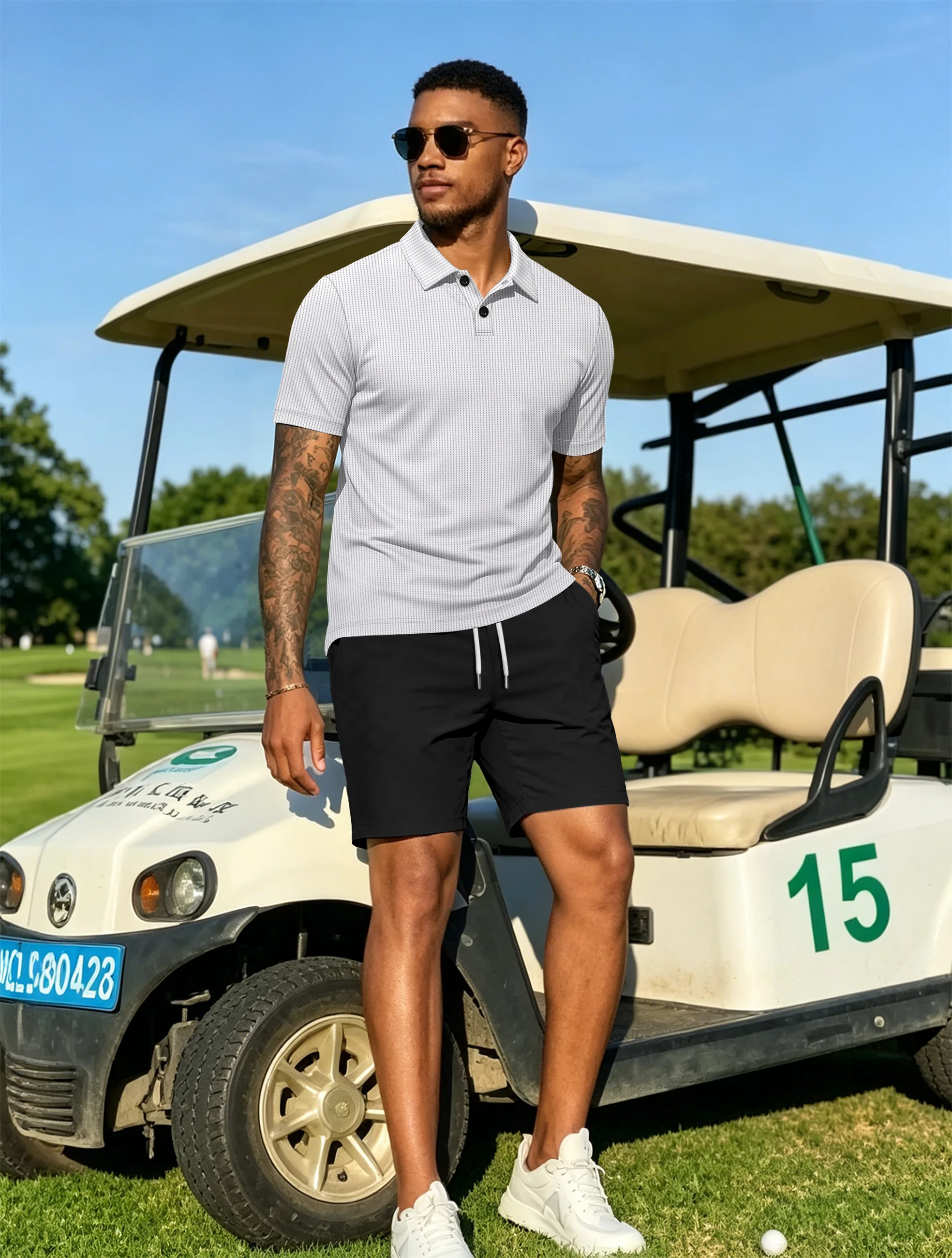 2026 New Men's Spring Summer casual daily Shorts Set outdoor travel lapel short-sleeved Shirt drawstring Shorts two-piece Set view 4