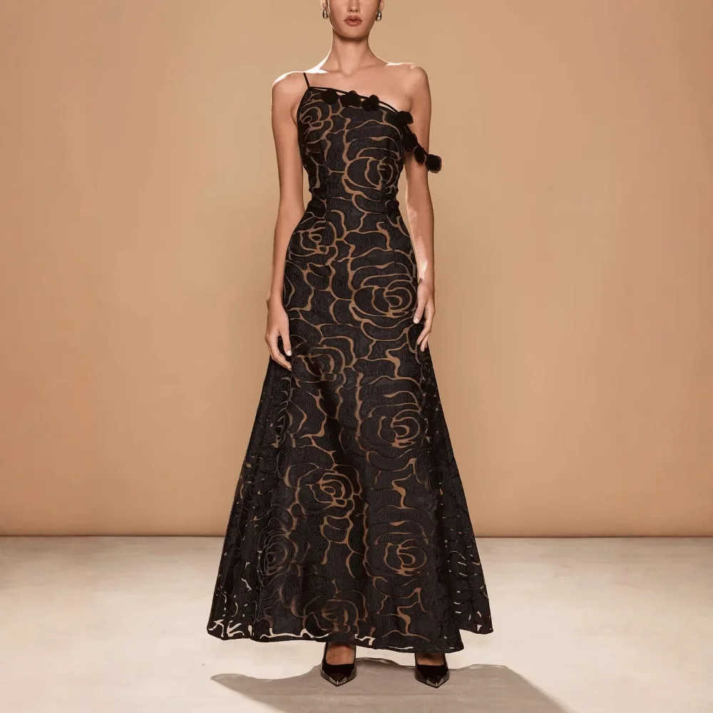 Nieuwe Europese en Amerikaanse dameskleding enkele schouder jarretel bedrukking off-shoulder modieuze sfeervolle taille dre