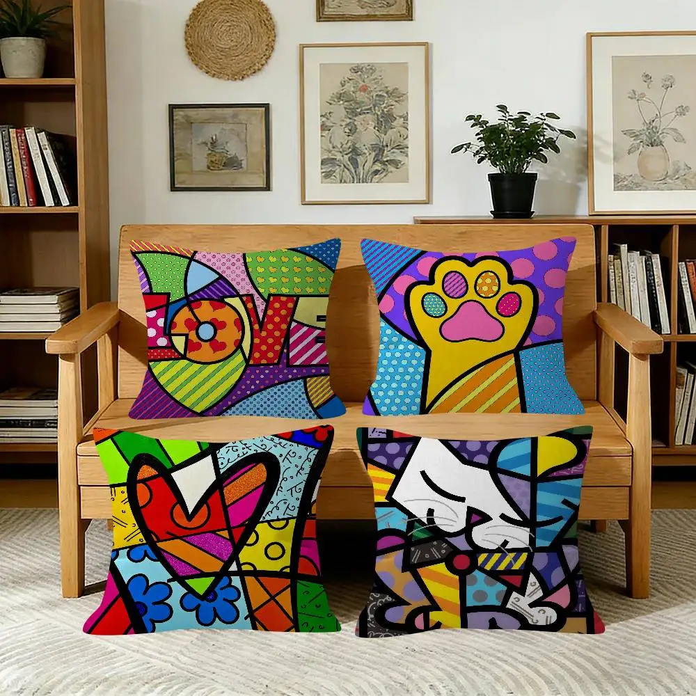 Colors R-Romero B-Britto Art   Cushion Cover Pillowcase Upholstery Sofa Throw Pillow Home Decor Pillowcas