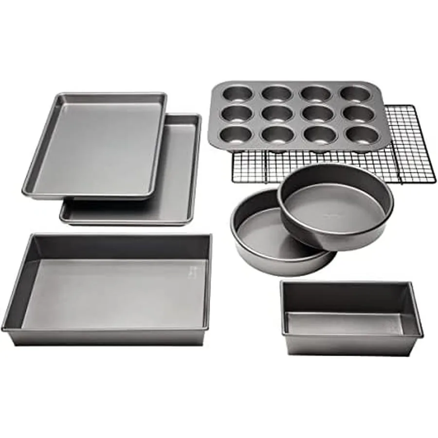 

Chicago Metallic Professional NonStick 8Piece Bakeware Set Silver for Baking Cookies Cakes and Brownies Durable EasyRelease Sur