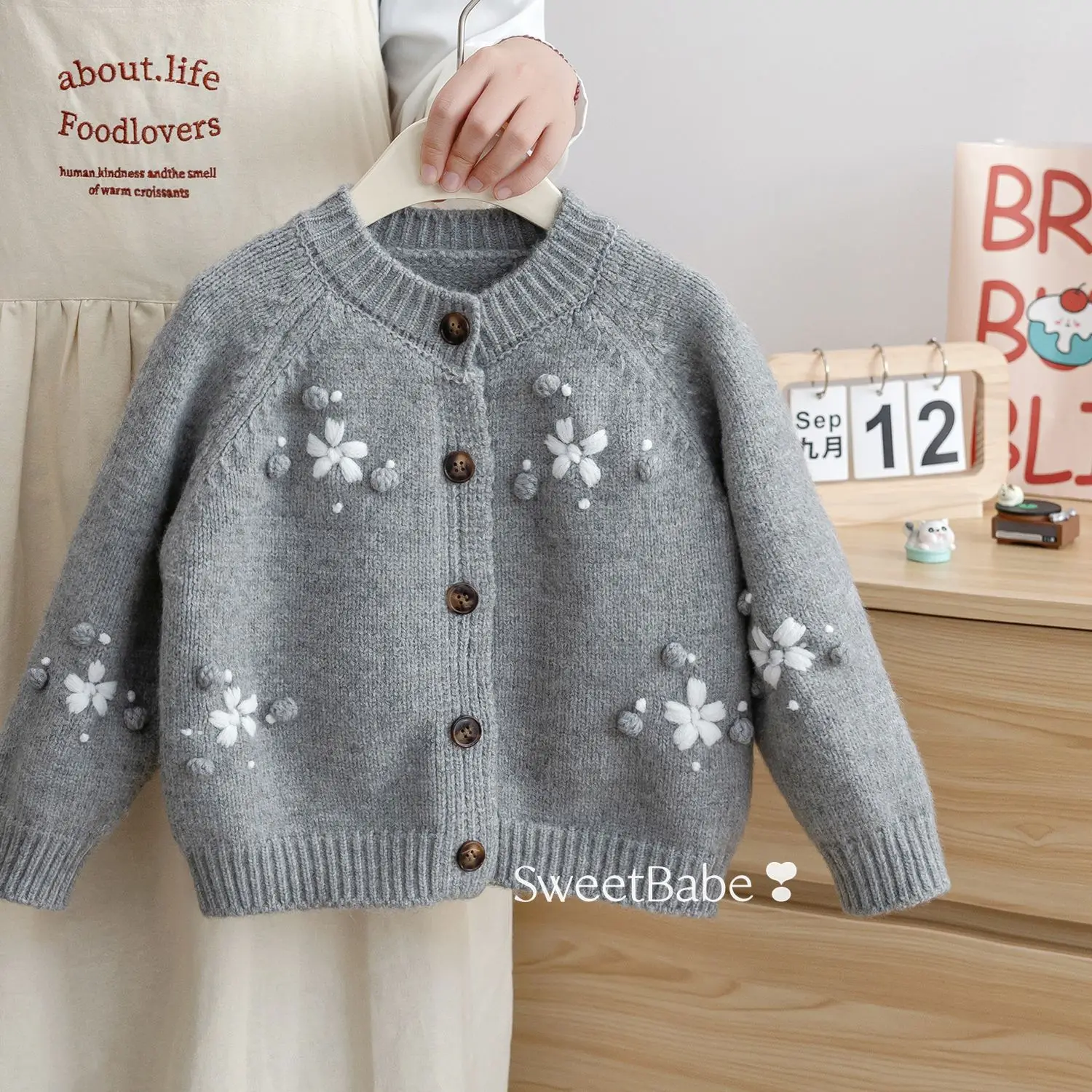 Girls Floral Knit Cardigan – Long Sleeve Button Front Sweater for Toddlers, Cute Spring Autumn Top Baby Girl Winter Clothes