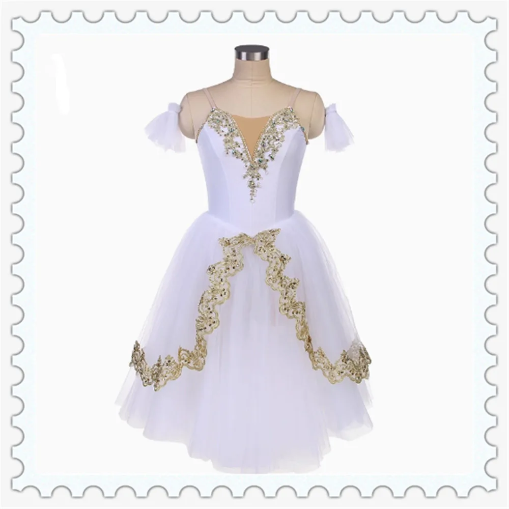 

Customized Long Awakening of Flora White Ballet Dresses, Professional Romantic Skirt For Giselle Balet Dress