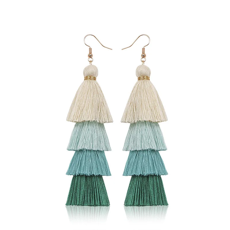 Boho 4 Layered Tassel Drop Earrings For Women Ethnic Long Fringe Statement Dangle Earring Girls Trendy Jewelry Gift
