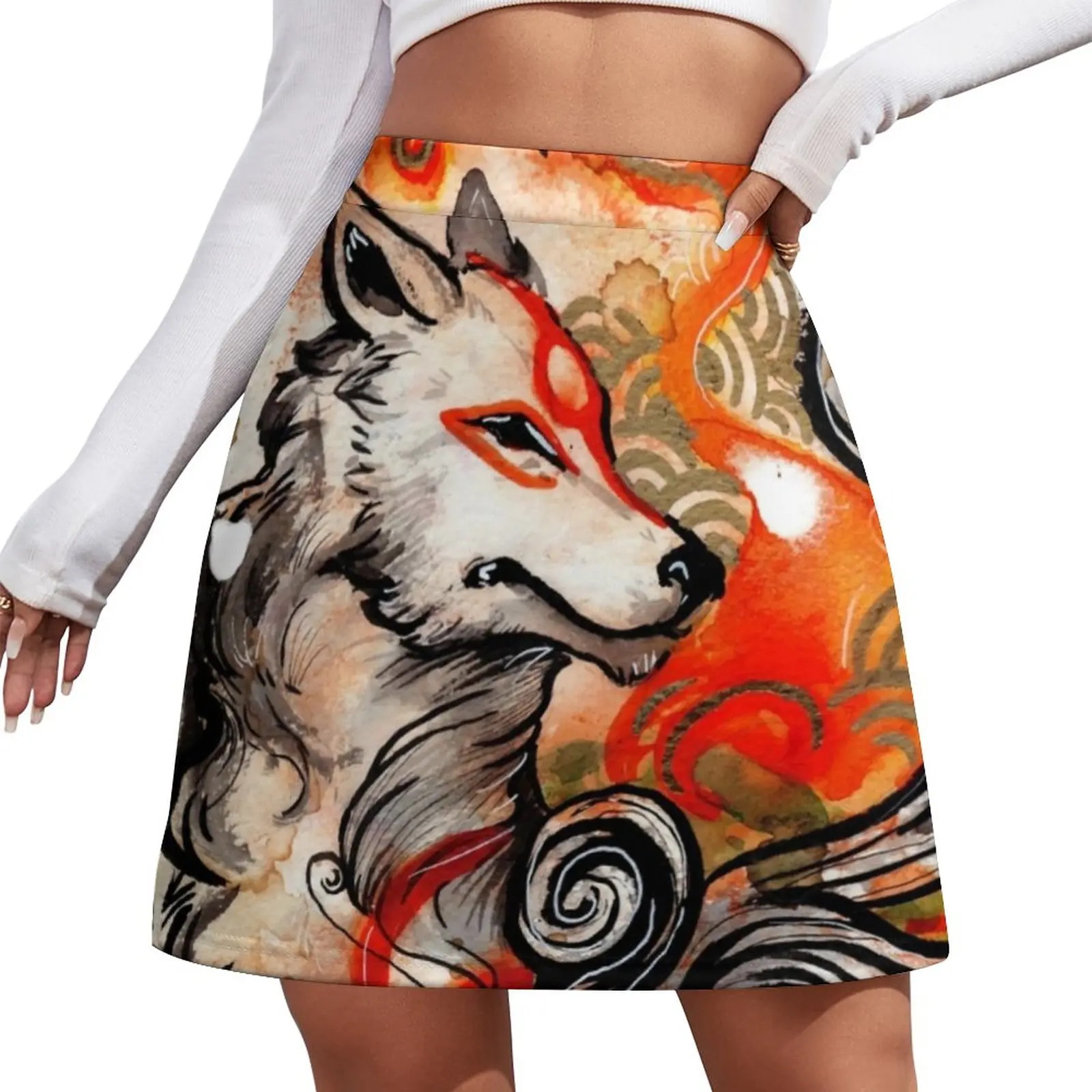 

Wolf Print Skirt Spring Okami Amaterasu Aesthetic Casual A-line Skirts Modern Mini Skirt Female Custom Oversized Bottoms