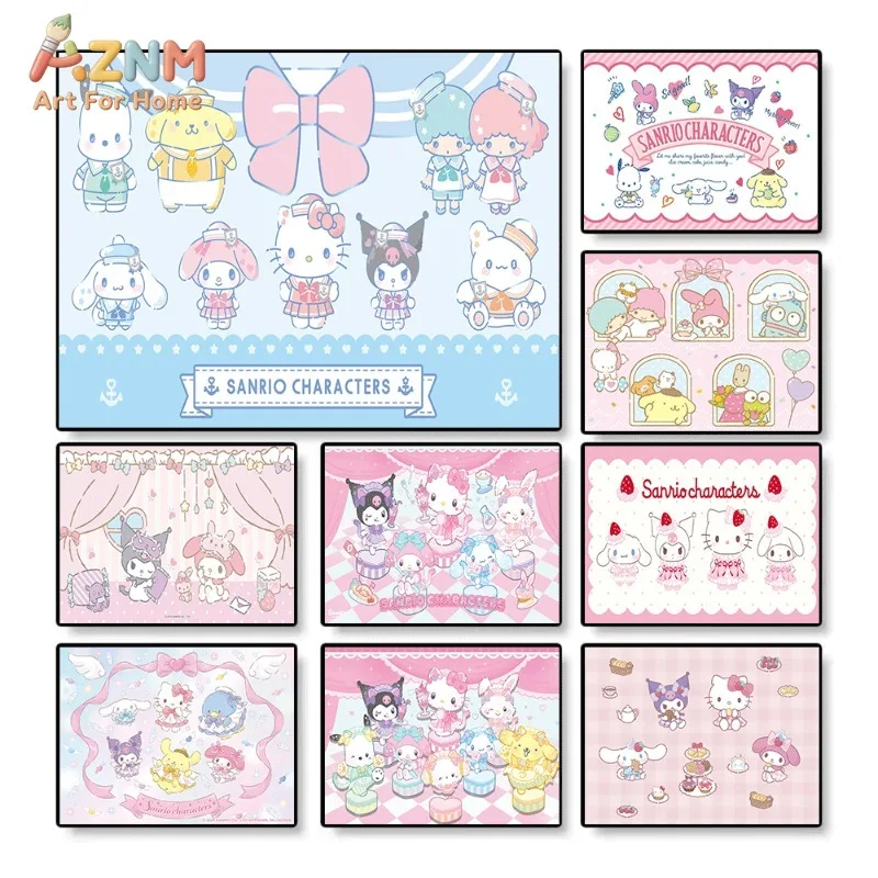 Sanrio Characters Cute Cartoon Canvas Painting Unframed Canvas Wall Art Poster Hello Kitty Cinnamoroll Pompompurin Picture for