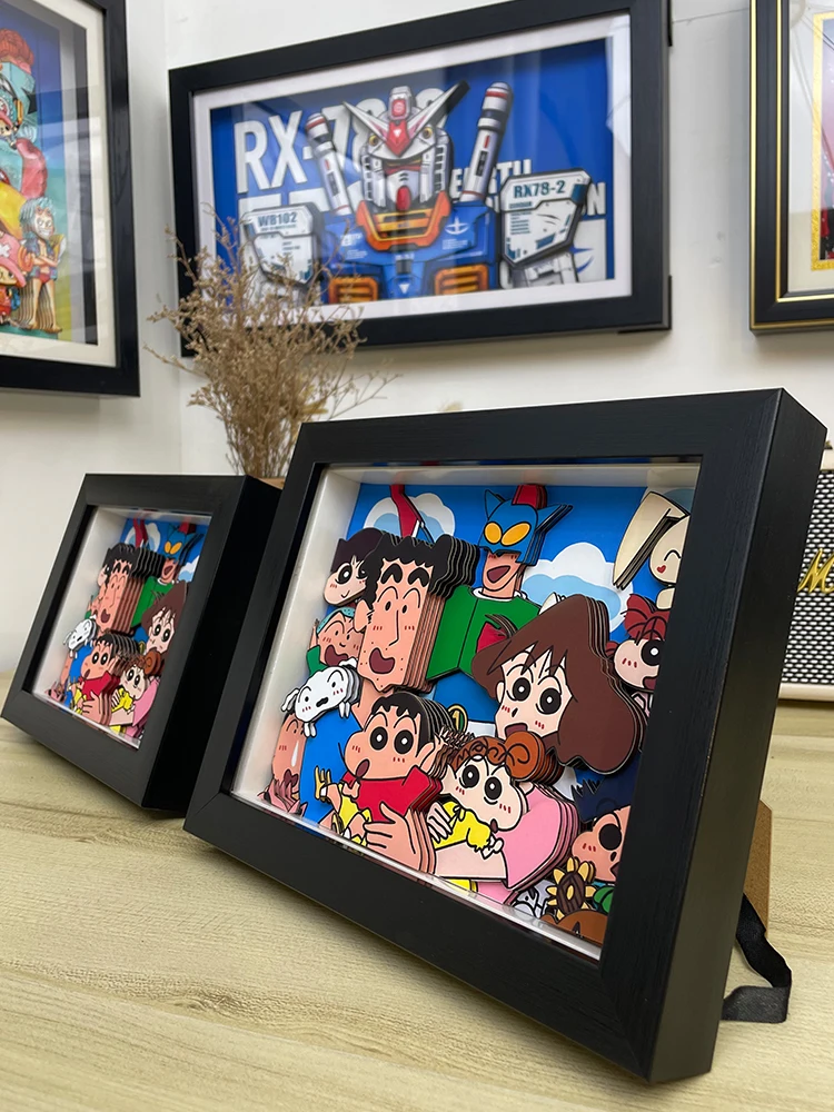 アニメしんちゃんファミリー3Dポップアートウォールデコフィギュアモデル子供向け誕生日プレゼントホームルームデコレーション額縁