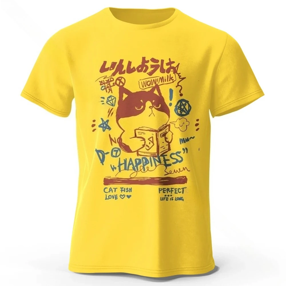 Kawaii القط خربش Harajuku تي شيرت مطبوع لينة وتنفس جولة الرقبة قصيرة الأكمام لطيف والفني نمط النساء الملابس الموضة #6