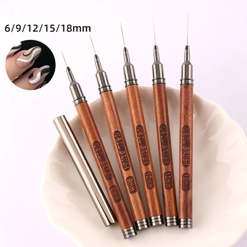 1/5 Uds. Liner de arte con mango de madera redondo, pincel para pintar, líneas de dibujo, bolígrafo para pintar flores a rayas, pincel de Gel UV