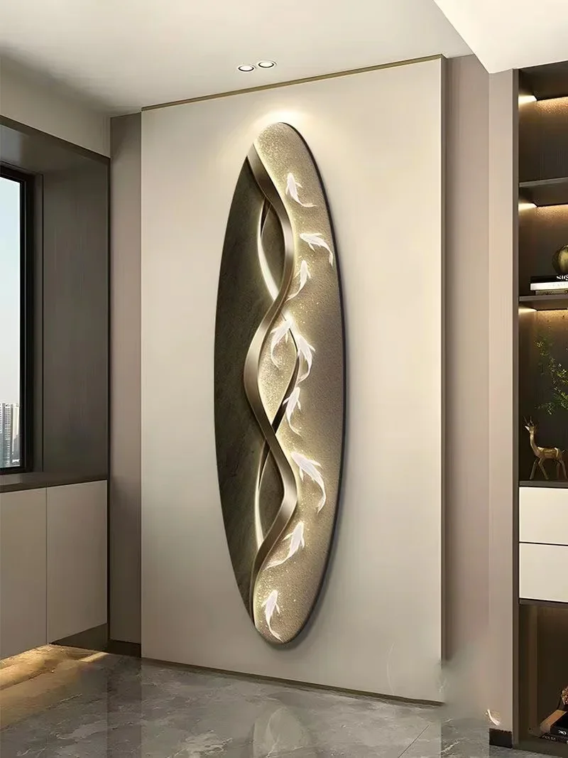 Modern Nine Fish LED Light Painting - Simple Atmospheric High-end Hanging Decor with Artistic Design for Living & Corridor