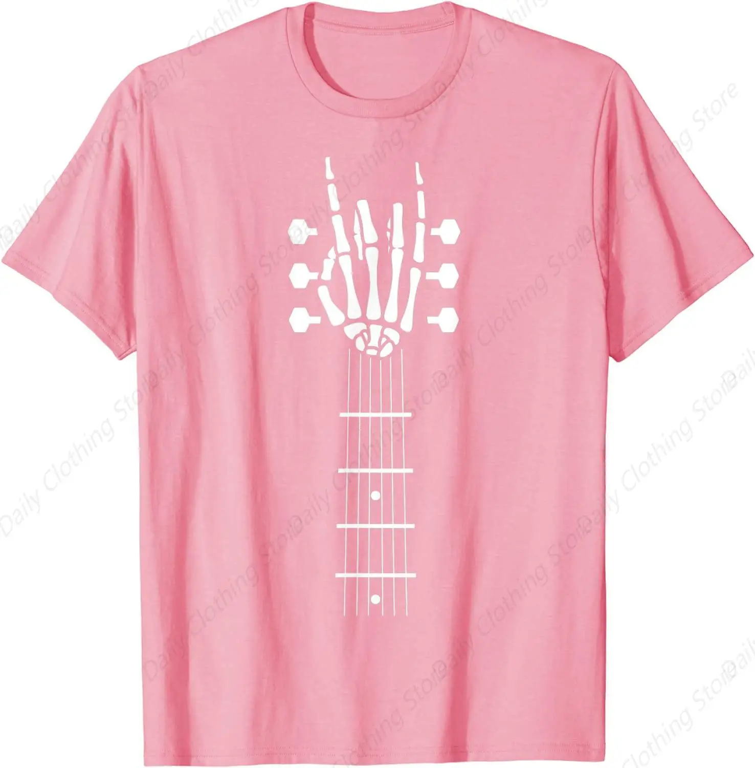 Skeleton Hand Guitar Cool Easy Halloween Gift T-Shirt Round Neck Cotton Male T-shirts Normal Tops T Shirt