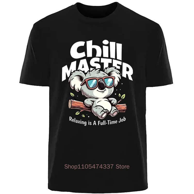 Chill Master Koala Print T-shirts Summer Men Casual Fashion High Street Y2K Comfortable Tops Crew Neck Short Sleeve Cotton Tees