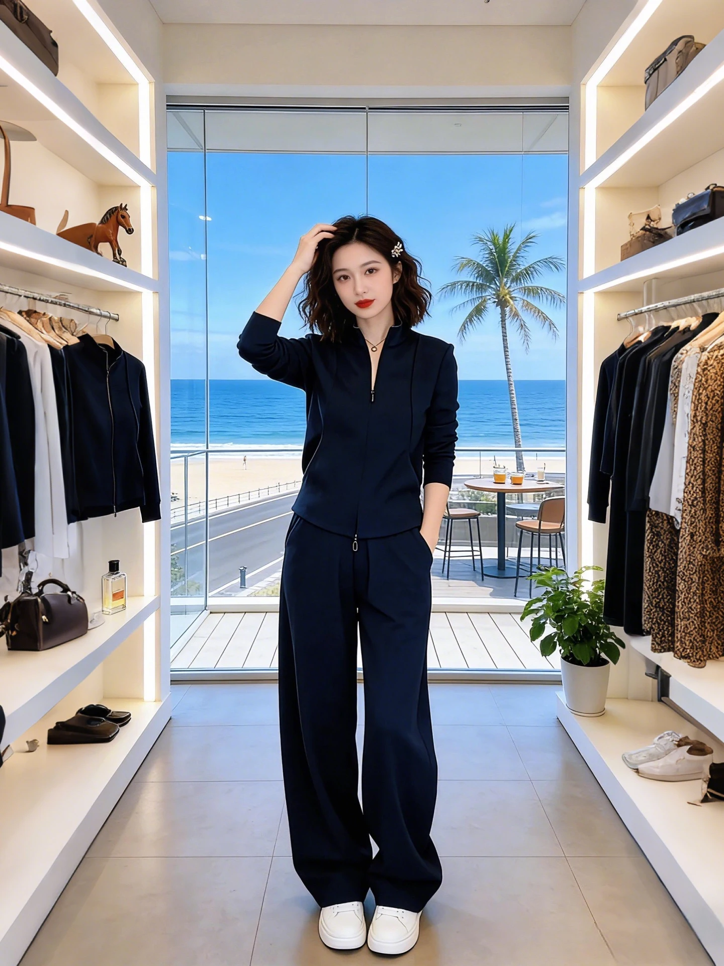 

Spring Commute Style Women's Slimming Two-Piece Set Stand Collar Open Cardigan Wide Leg Pants Fashionable Casual Wear