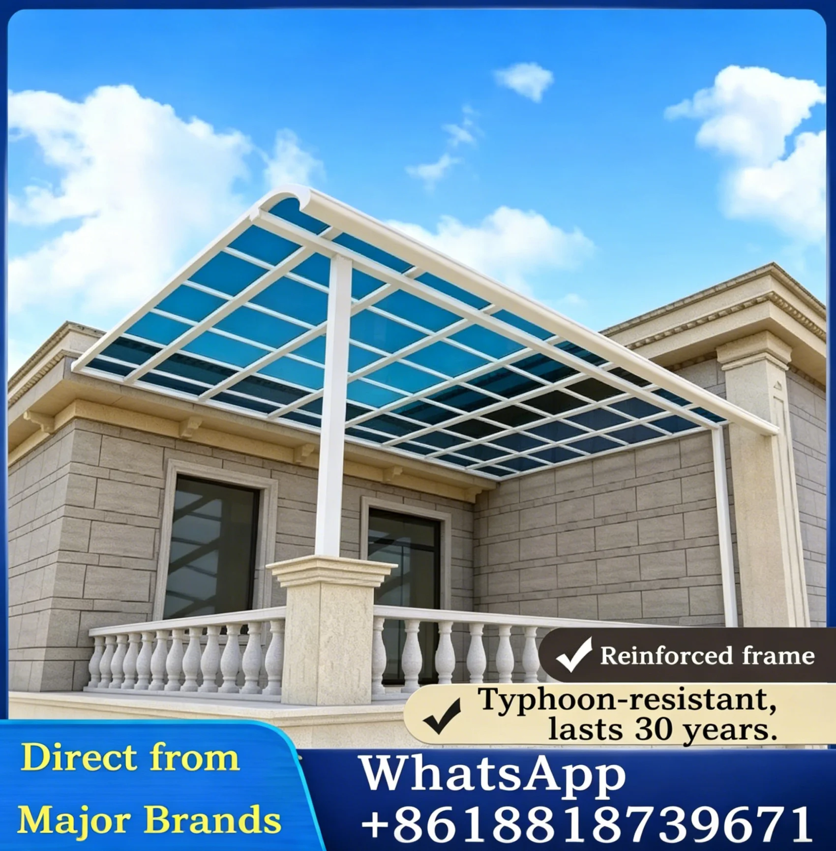 yard & garden houses Aluminum alloy Polycarbonate tonnelles hard top rain door protection door shed garage sunshade terrace roof