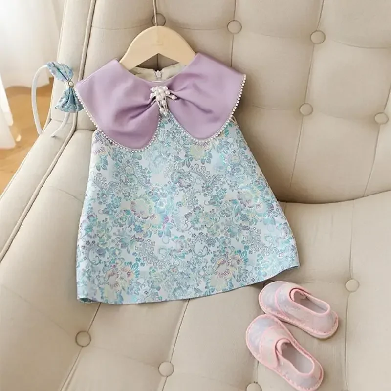 2023 Flower Girl Floral Dress Children Birthday Dresses For Kids Elegant Big Bow Frocks Girls Boutique Party Wear Dresses