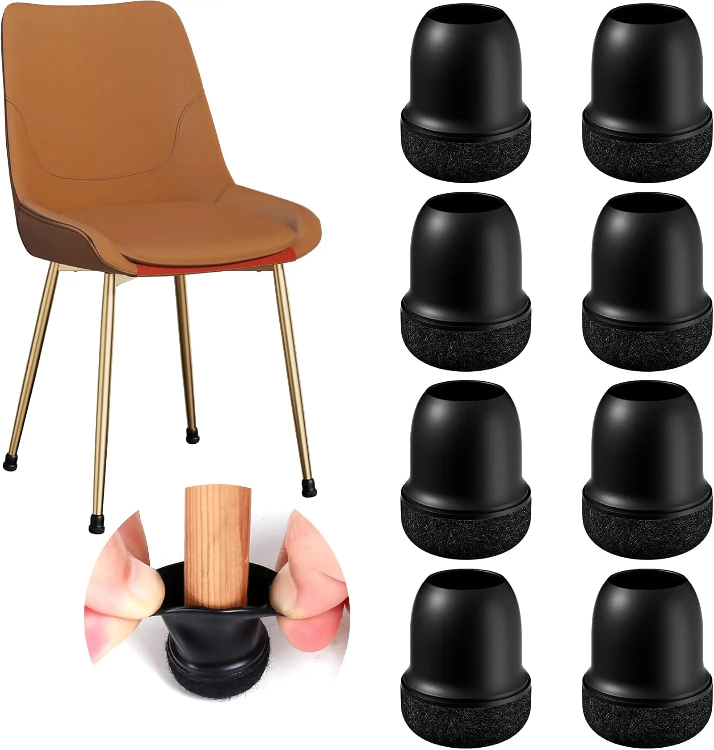 8PCS Round Silicone Chair Leg Caps Covers Thick Wrap Felt Pads 360 Silicone Furniture Table Feet Protect Hardwood Floors