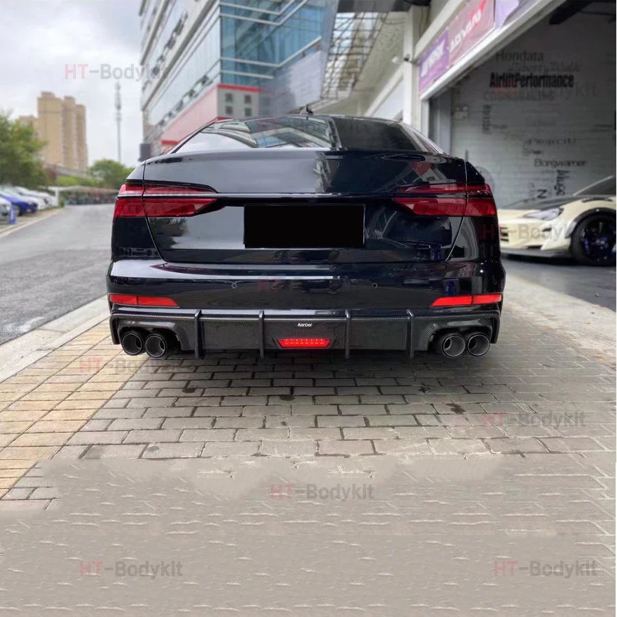 For Audi A6 Sline S6 C7 C7.5 2019-2020 (not for A6 Base ) K style Carbon Fiber Rear Diffuser Lip Spoiler Bumper Skid Plate