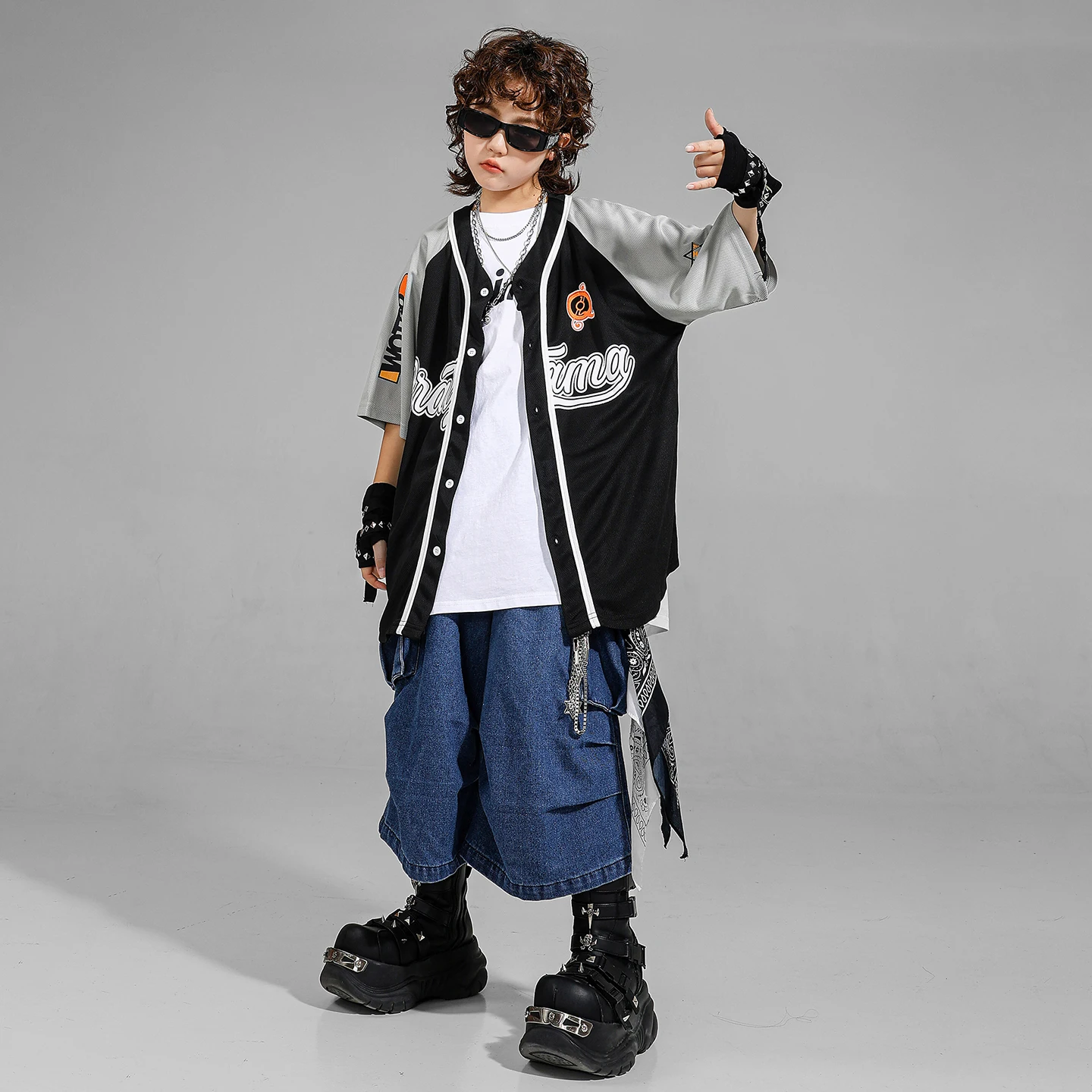 T-shirt per ragazzi Hip Hop Gilet blu Pantaloni Graffiti Ragazze K-pop Costume da ballo di strada Bambino Sala da ballo Streetwear Set di vestiti jazz per bambini