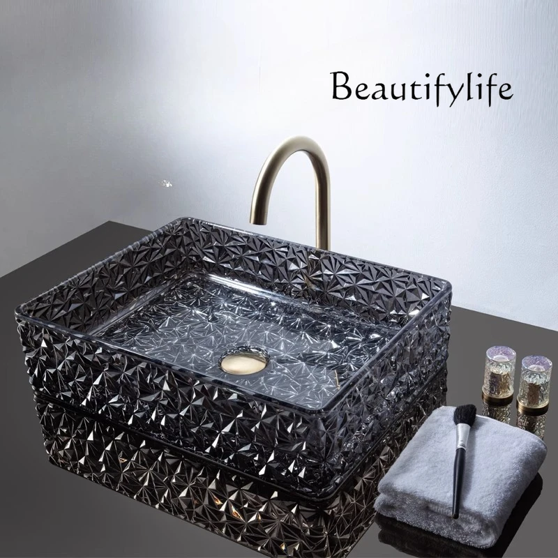 

Stylish and simple style oval crystal wash basin glacier series table basin