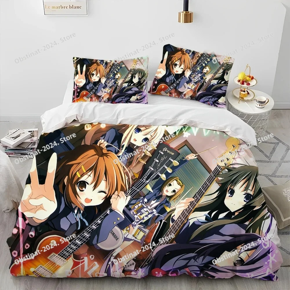 

3D K-ON Cartoon Cute Lolita Kawaii Girls Comforter Bedding Set,Duvet Cover Bed Set Quilt Cover Pillowcase,Queen Size Bedding Set