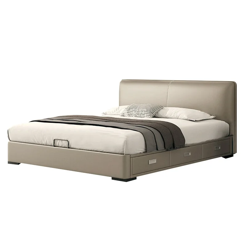 イタリアのミニマリストレザーベッド、モダンミニマリストマスターベッドルームウェディングベッド