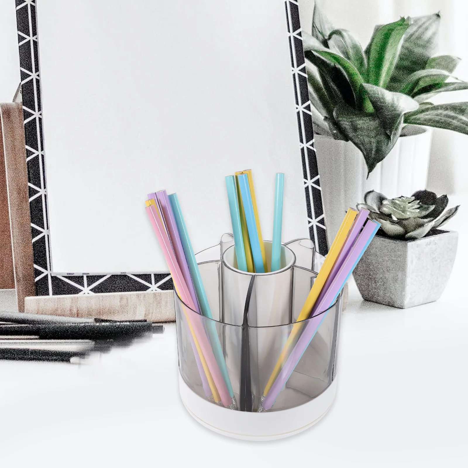 

Large Capacity Pen Container Plastic Desk Organizer Rotary Pen Holder Makeup Brush Holder Desktop Pencil Organizer Stationery