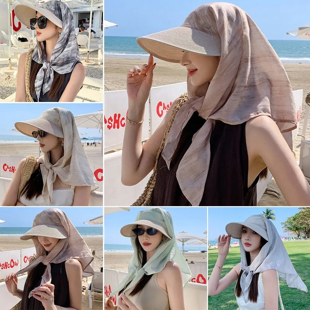 

Trendy Strap Headscarf Hat Neck Protection UV Protection Sun Hat Sunblock Visor
